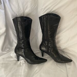 Bandolino  black leather mid calf heeled boots.  Size 7.